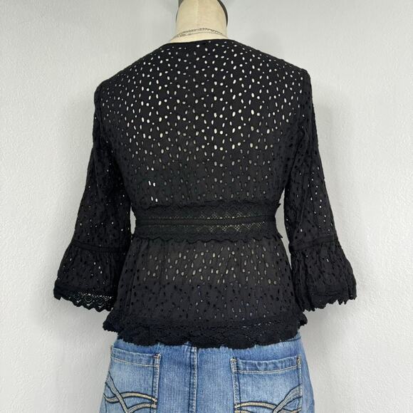Vintage Cache Sheer Lace Cardigan Top Black Size 4 - Picture 4 of 7